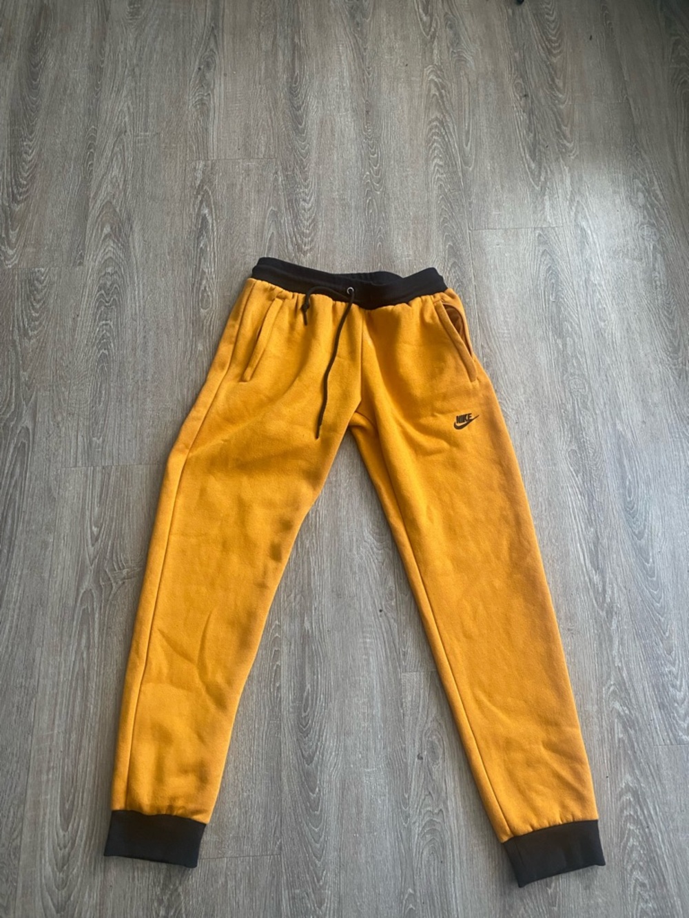 Nike Men Yellow Fleece Joggers with Black Accents